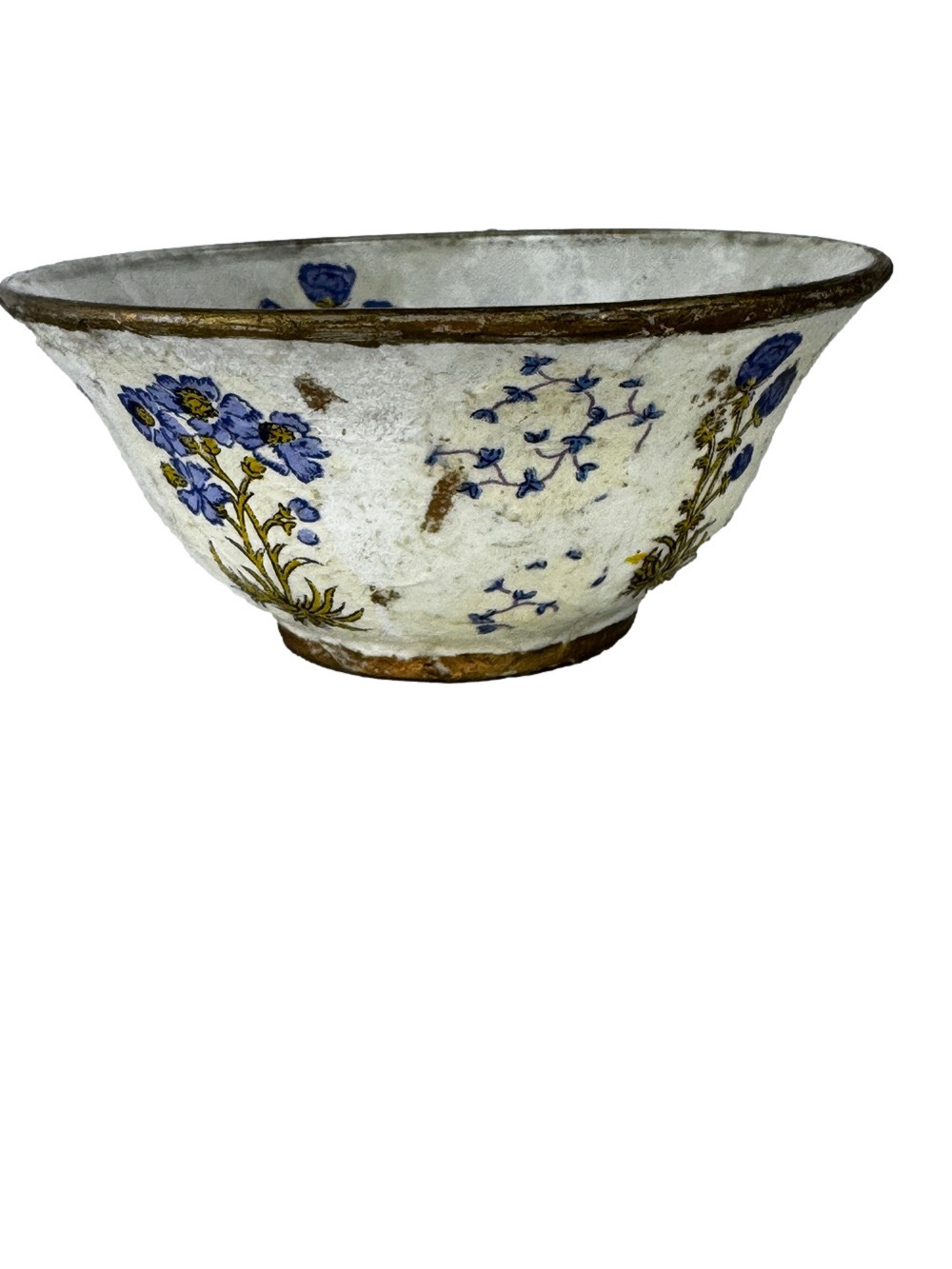 Decoupage Glass Bowl with delicate blue floral, motif, and gold rim